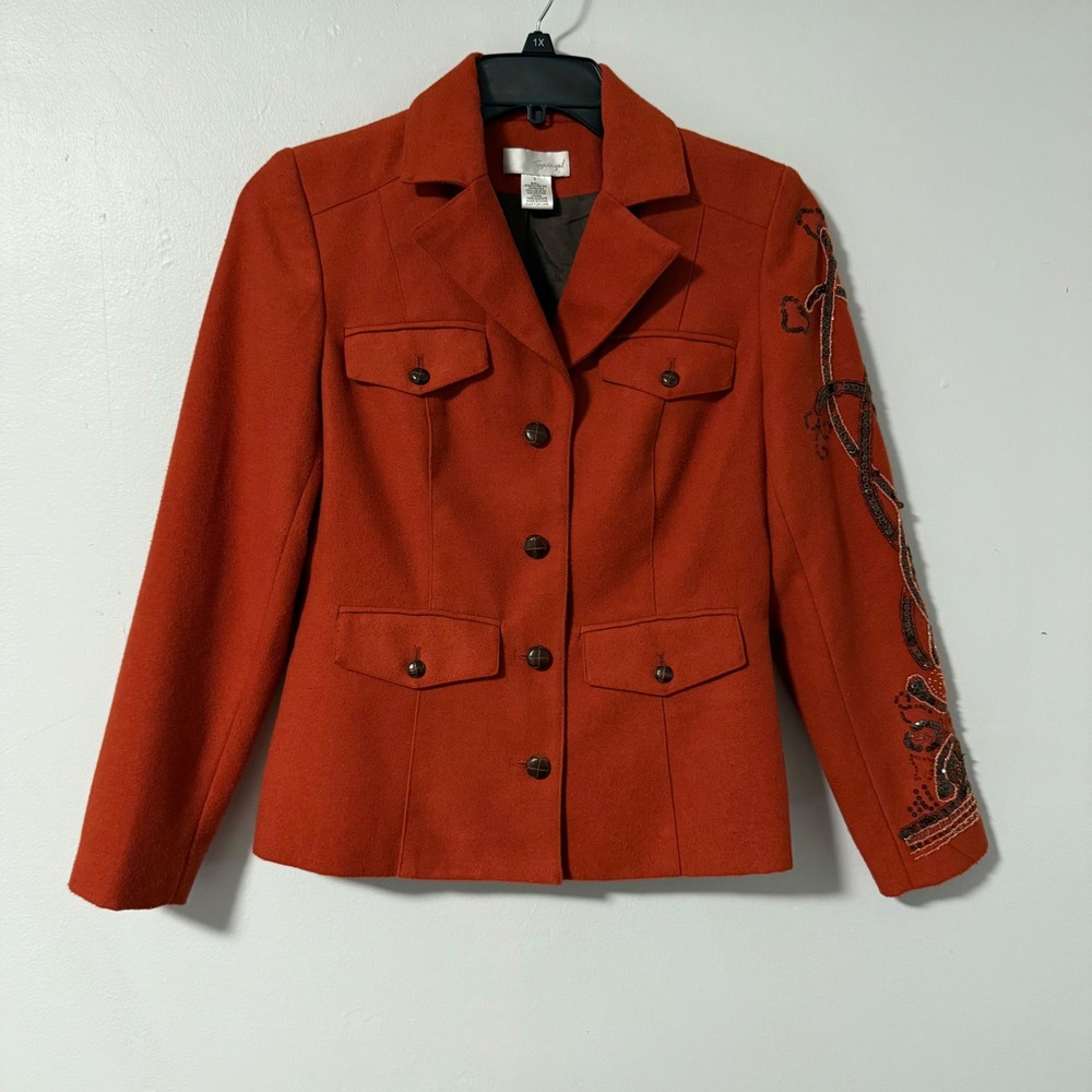 Spiegel Rust Blazer Jacket Sequins Beaded Embellished Pockets Size 8
